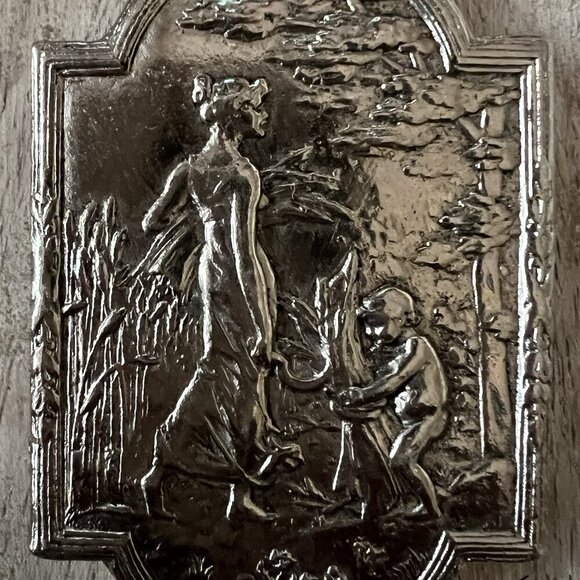 Art Nouveau Lady Goddess Nymph Nude Locket Pendant 2 Sided Silver Plated - Picture 3 of 9